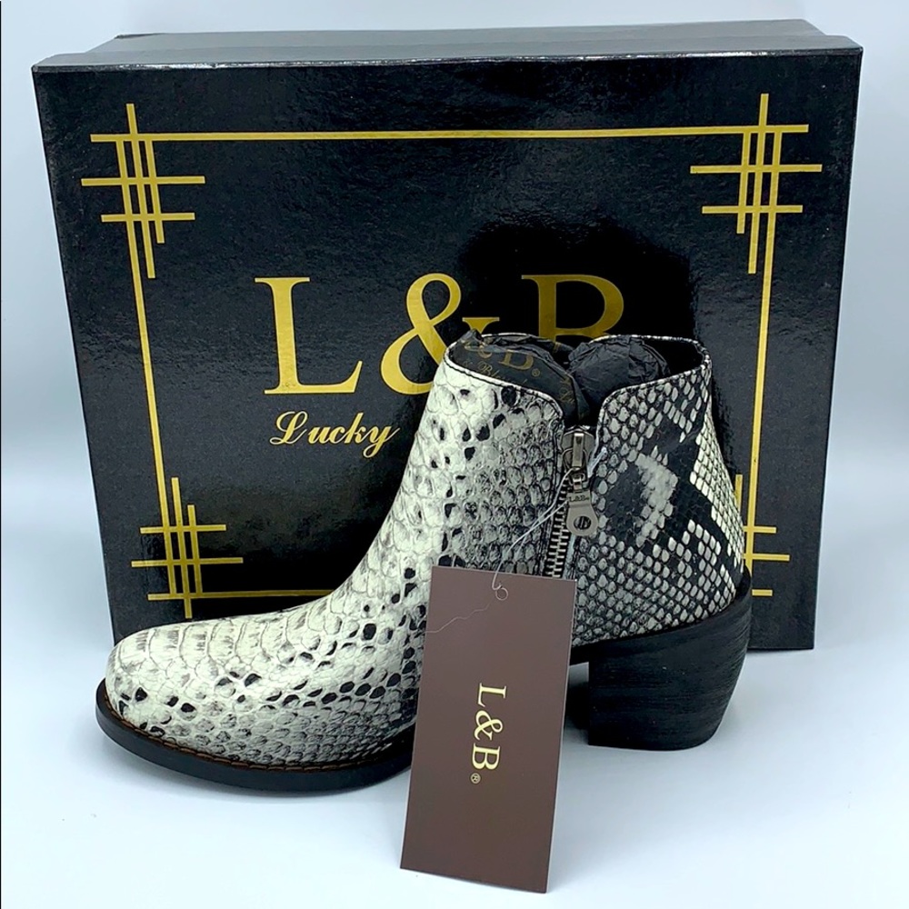 L&B Black & White Snake bootie